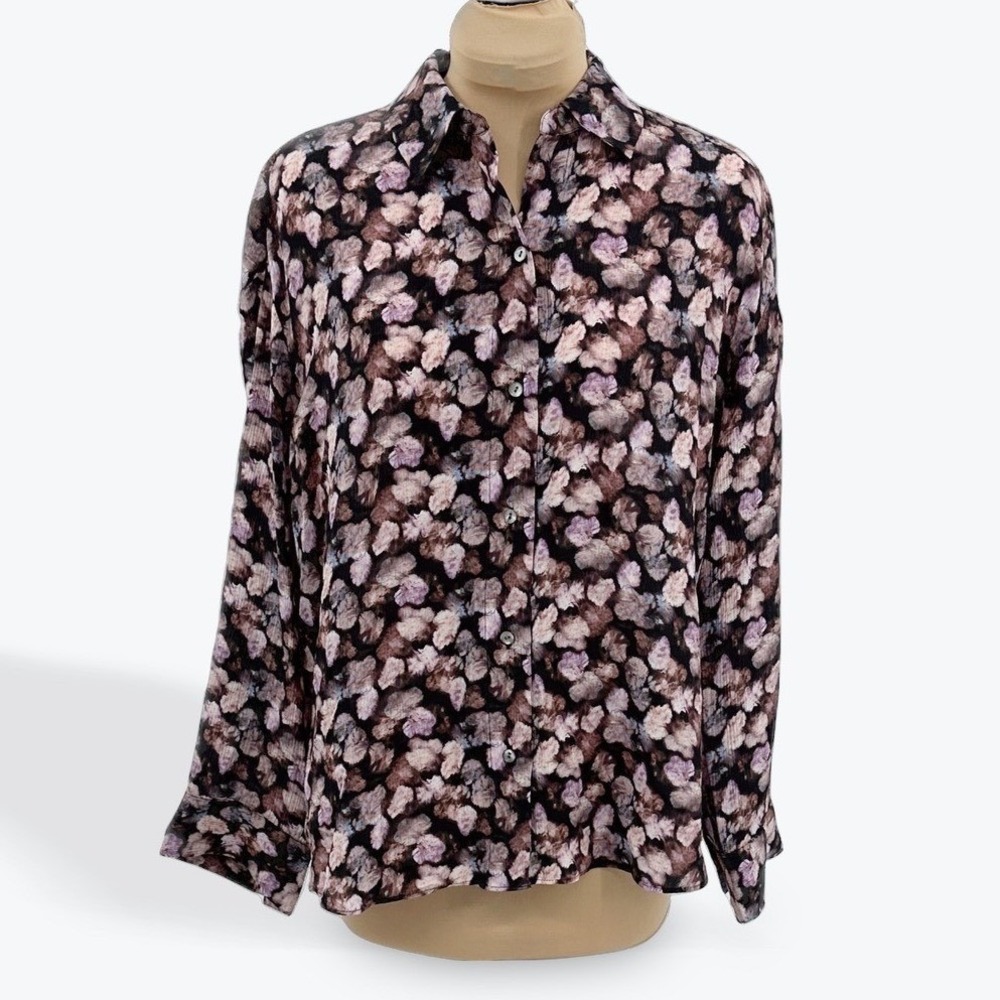 Vince Floral Print Silk Long Sleeve Button Up Blouse Top Womens XS - Picture 3 of 11